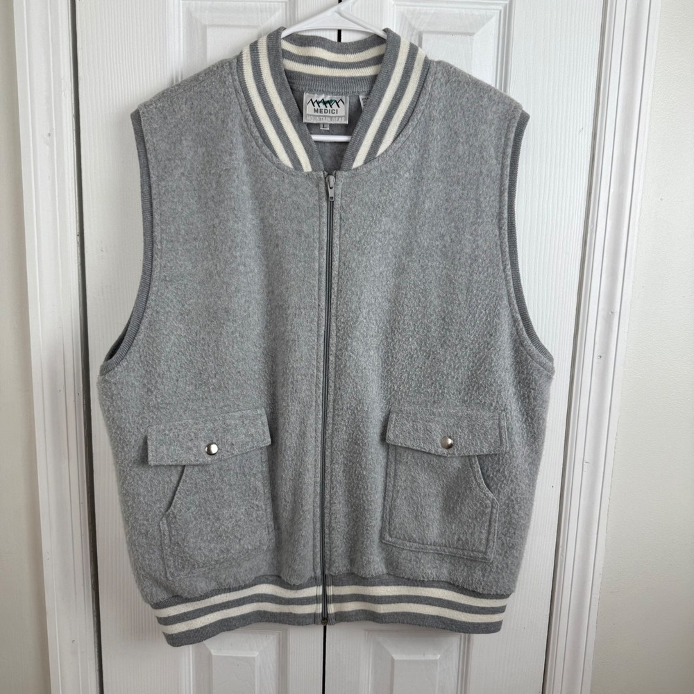 Medici Mountain Gear Zip Up Vest Mens Size L Gray Ribbed Collar & Hem Casual